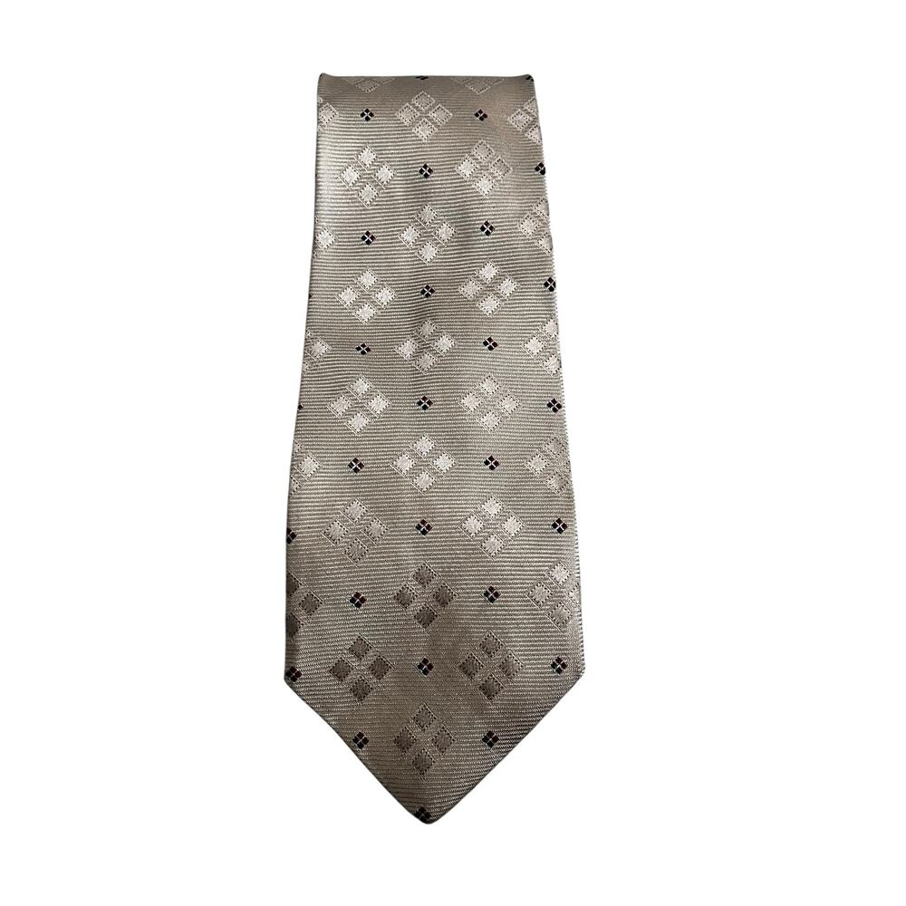 Stanford Men’s Tie 100% Italian Silk Slim 
Cream square design